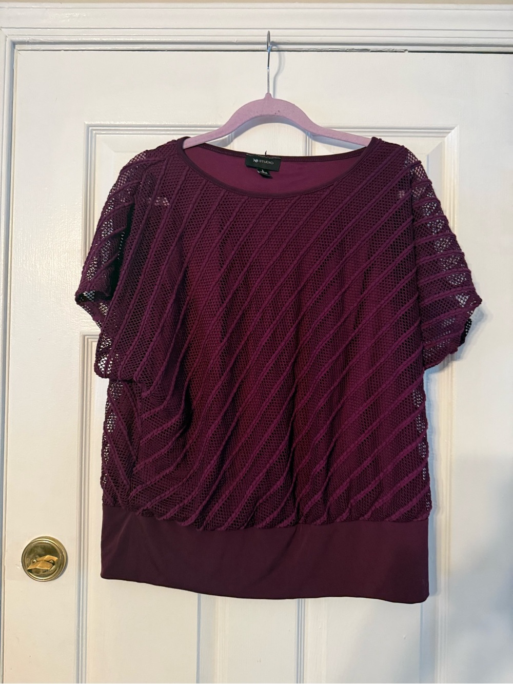AB Studio Plum Layered Mesh Short Sleeve Tee